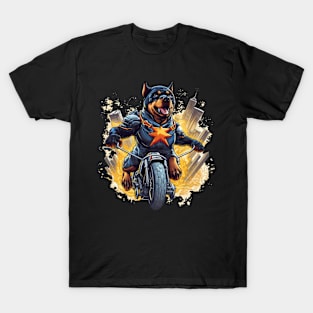 A humorous t-shirt design featuring a Rottweiler Dog in a superhero costume T-Shirt